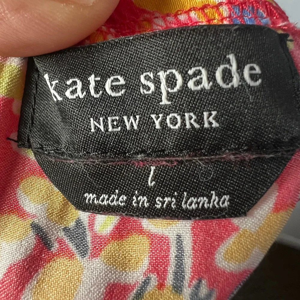 Kate‎ Spade Top Womens Large Orange Floral Tie Front Sleeveless Tank